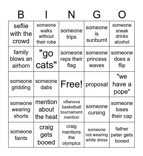 Graduation Bingo Card