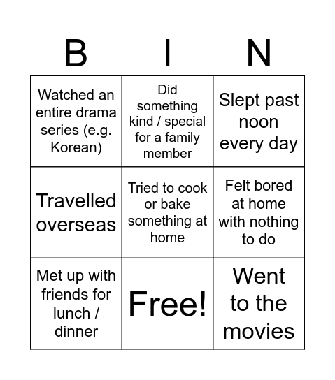 Holiday Bingo! Bingo Card