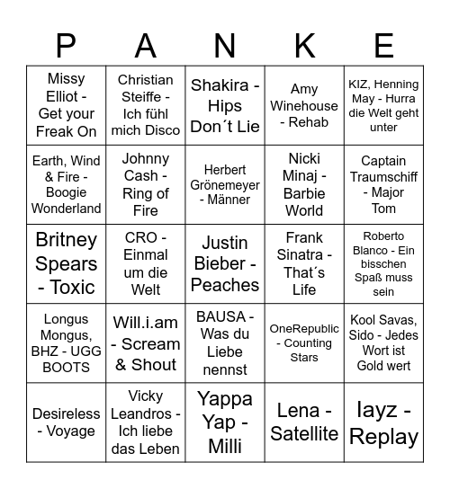 PankePack Geburtstag Bingo Card