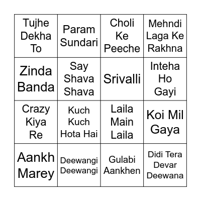 Talakunchi's Musical Housie Bingo Card