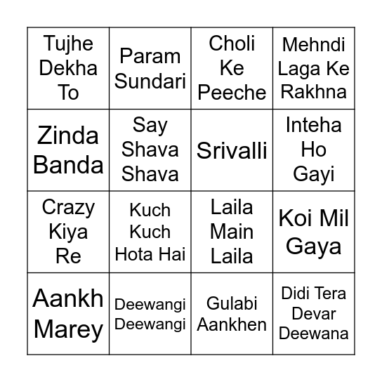 Talakunchi's Musical Housie Bingo Card