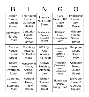 Hampshire High Rise Bingo Card