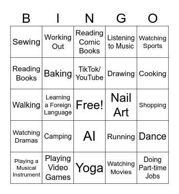Activity Bingo: What Are You Into? Bingo Card