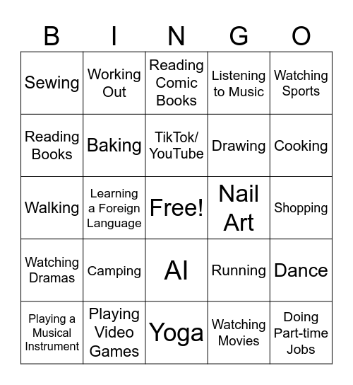 Activity Bingo: What Are You Into? Bingo Card
