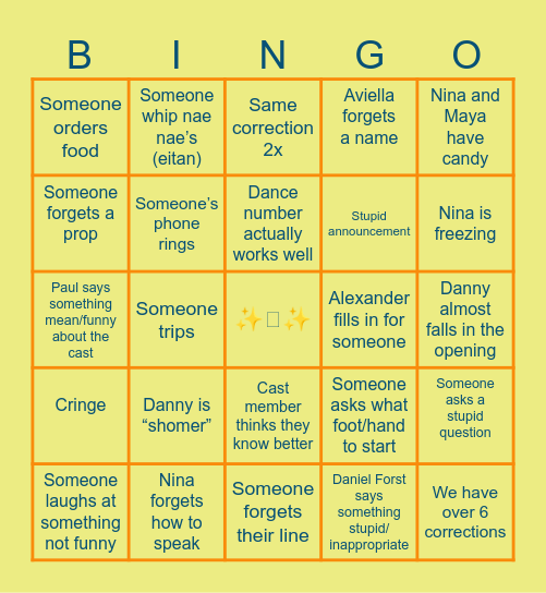 ✨Rehearsal✨ Bingo Card