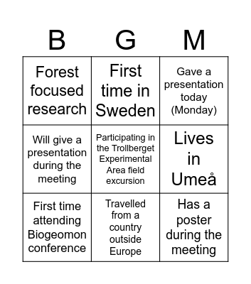 BioGeoMon ECR Bingo Card