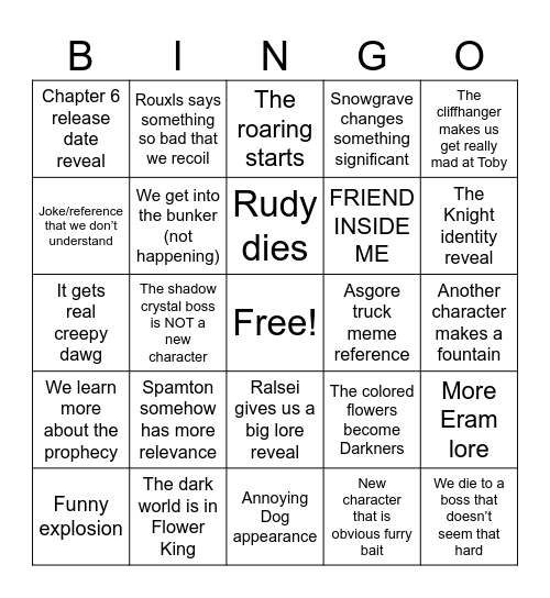 Deltarune: Chapter 5 Bingo Card
