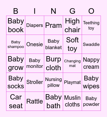 Baby Shower Bingo! Bingo Card