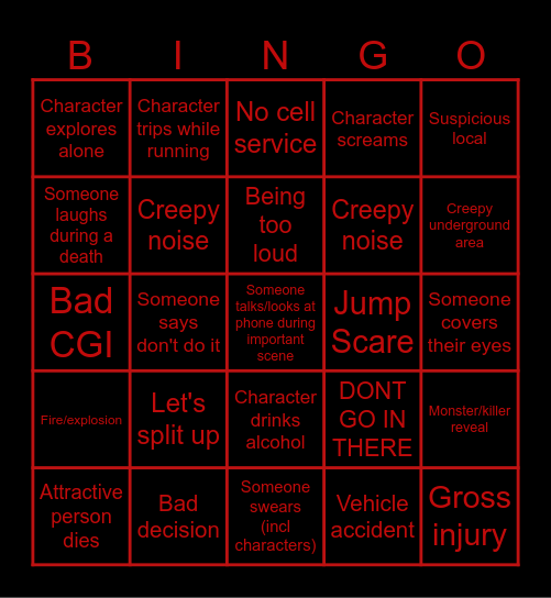 Drink if...HORROR Bingo Card