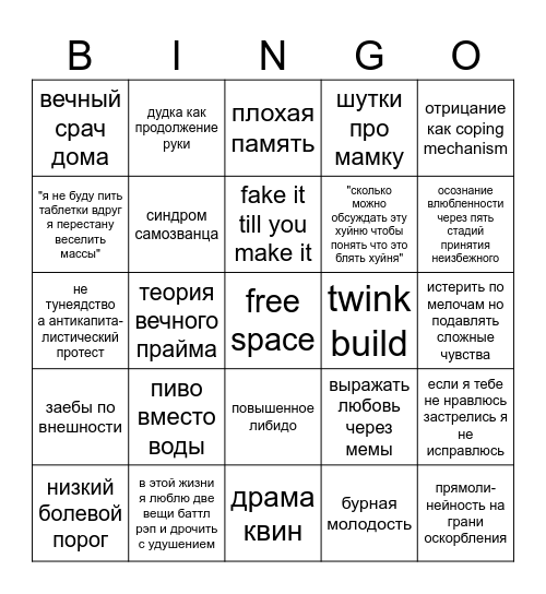 Илья Петровский бинго Bingo Card