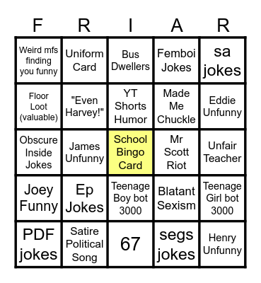 School Bingo Card