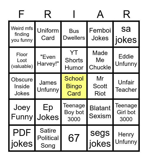 School Bingo Card