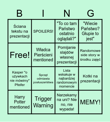 Światotwórstwo z Kasprem Bingo Card