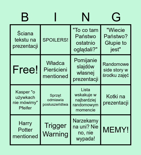 Światotwórstwo z Kasprem Bingo Card