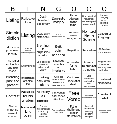 Poem At Thirty Nine Bingo Card