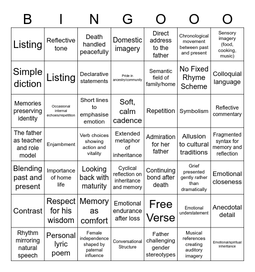 Poem At Thirty Nine Bingo Card