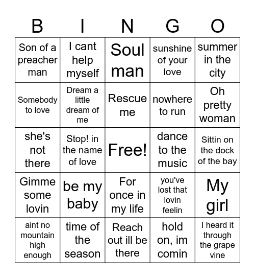 60s Bingo Card