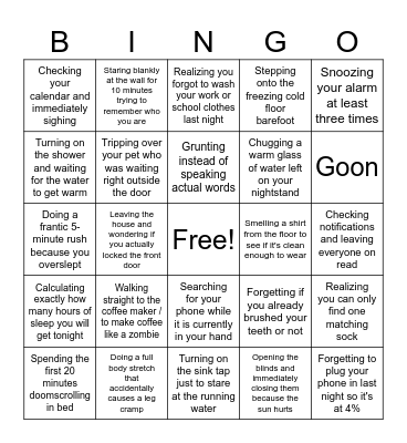 Wake Up Call Bingo Card