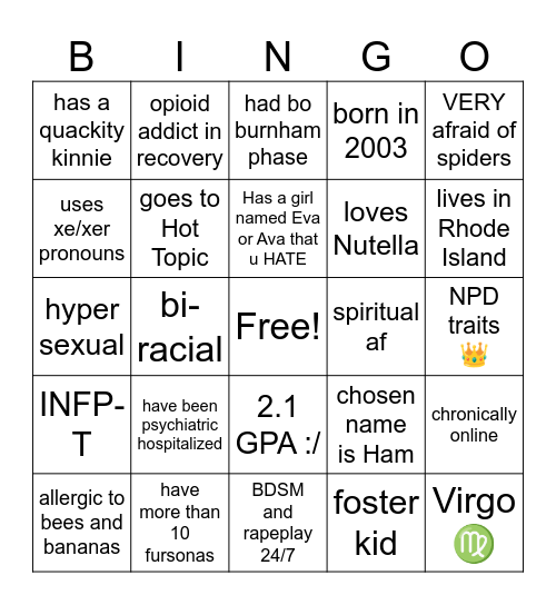 Ham’s bingo Card