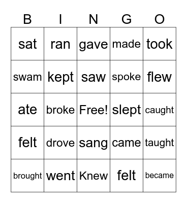 Irregular Verbs Bingo Card