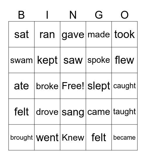 Irregular Verbs Bingo Card