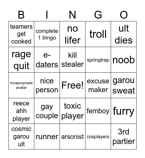 Tsb bingo board of doom Bingo Card