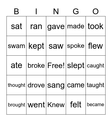 Irregular Verbs Bingo Card