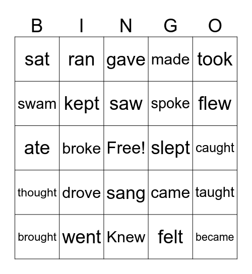 Irregular Verbs Bingo Card
