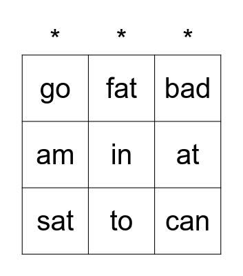 FUN LEARNING Bingo Card