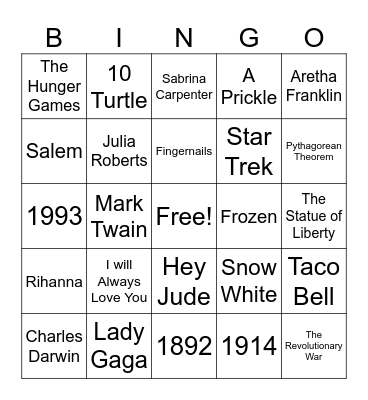 Welcome Back Bingo Card