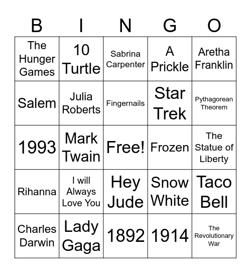 Welcome Back Bingo Card