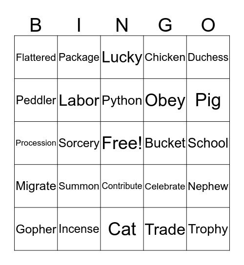 Aladdin Bingo Card