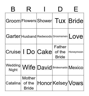 Kelsey's Shower  Bingo Card