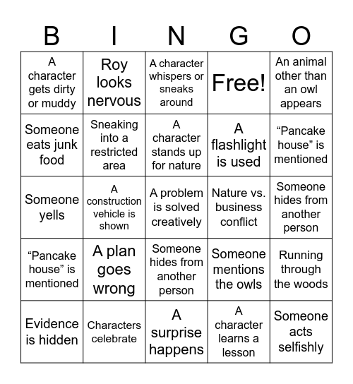 HOOT  Bingo Card