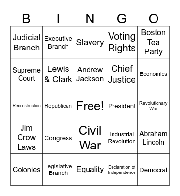Social Studies Bingo Card