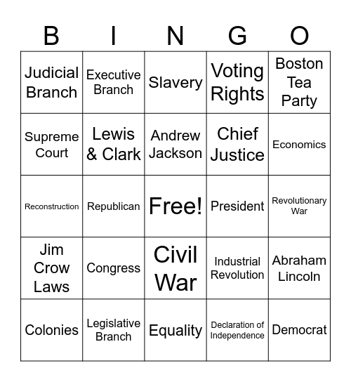 Social Studies Bingo Card