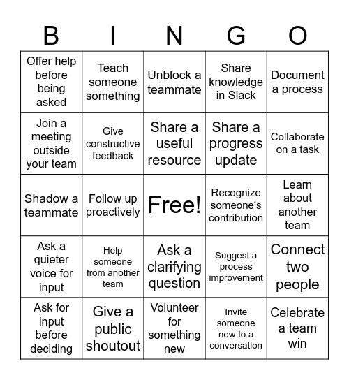 SoftCo Collaboration Bingo Card