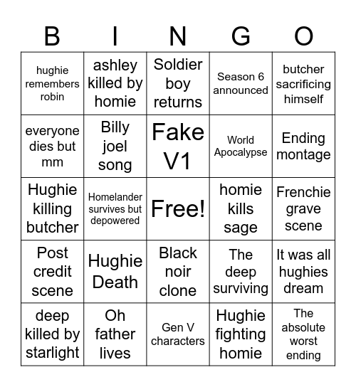 The Boys Bingo Card