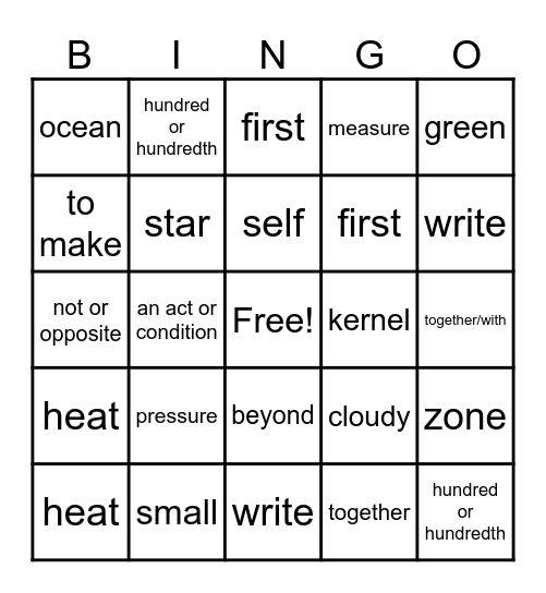Root Wrds Bingo Card