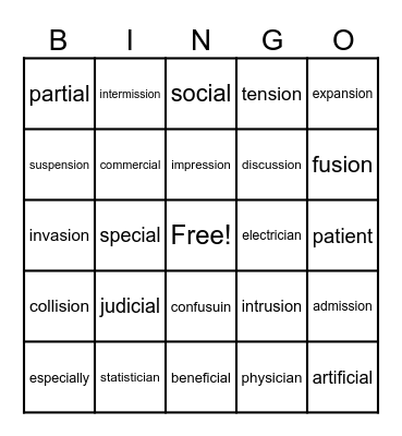 SPIRE LEVEL 7 tion, sion, ci, ti Bingo Card