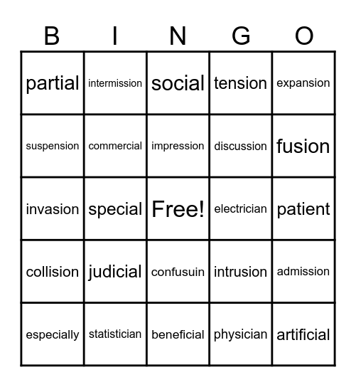 SPIRE LEVEL 7 tion, sion, ci, ti Bingo Card