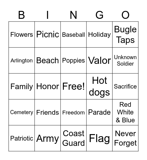 Memorial Day Bingo Card
