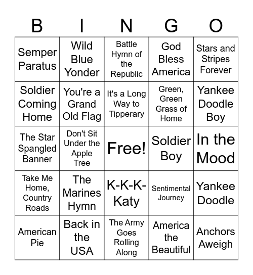 Memorial Day Bingo Card