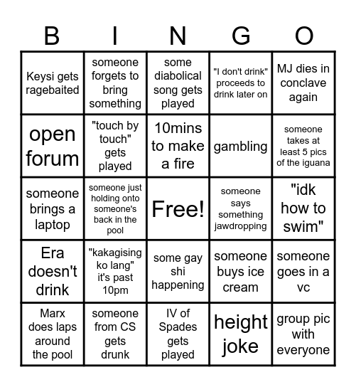 Outing Bingo Card