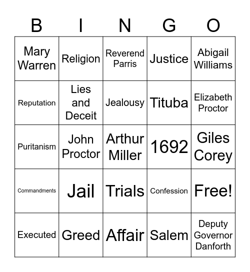 The Crucible Bingo Card