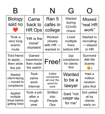HR Ops “How Did You Get to HR?” Bingo Card