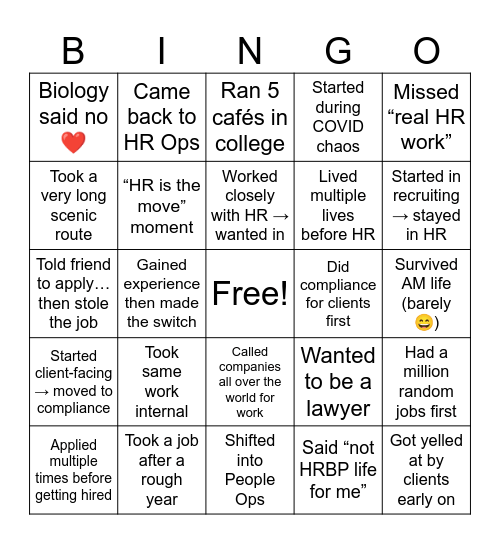 HR Ops “How Did You Get to HR?” Bingo Card