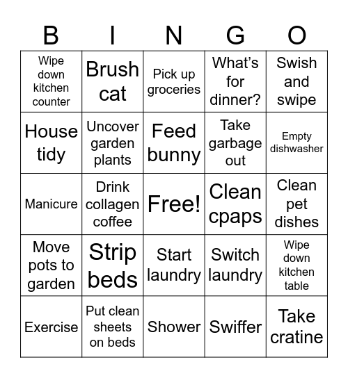 Chore Bingo Card