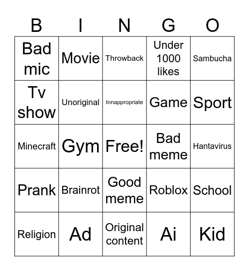 Yt shorts Bingo Card