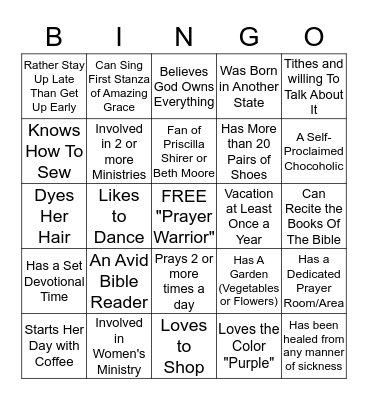 "PRAYER WARRIOR" Bingo Card